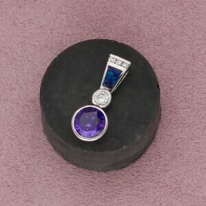 sterling silver purple & clear cz fire opal pendant
